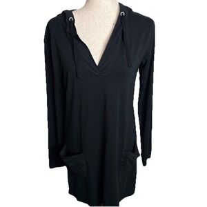 Coolibar Cover Up Dress Hooded UPF 50+ Womens Medium Black Beach Resort Cruise